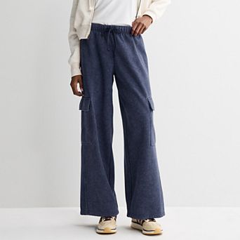 Juniors' Pink Republic Fleece Cargo Wide Leg Sweatpants