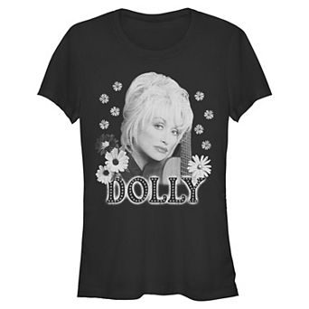 Juniors' Dolly Parton Floral Portrait Short Sleeve Graphic Tee