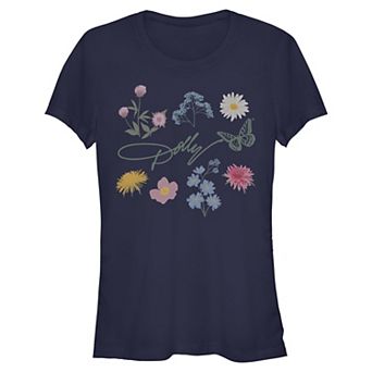 Juniors' Dolly Parton Floral Graphic Short Sleeve Crew Tee