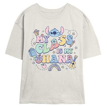 Juniors' Disney Stitch My Class Is Ohana Short Sleeve Skimmer Tee in Regular