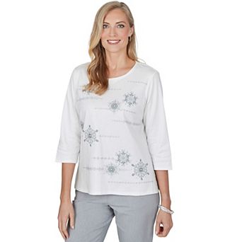 Petite Alfred Dunner Snowflake Biadere Embroidered Knit Top