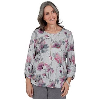 Petite Alfred Dunner Vail Floral Shimmer Foil Knit Sweater