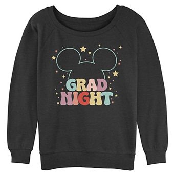 Juniors' Disney&rsquo;s Mickey Mouse Grad Night Long Sleeve Slouchy Terry Graphic Pullover