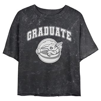 Juniors' Disney’s Baby Yoda Graduate Short Sleeve Graphic Crop Top