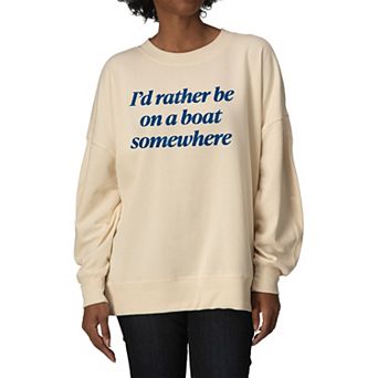 Women's I'd Rather Be On A Boat Somewhere Oversized Fleece Crew Sweatshirt