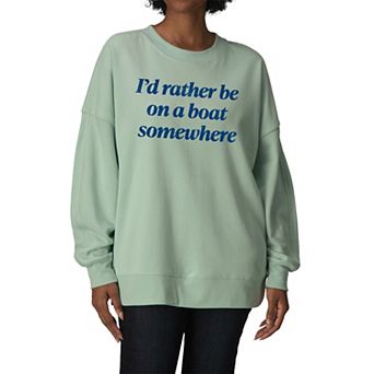 Women's I'd Rather Be On A Boat Somewhere Oversized Fleece Crew Sweatshirt