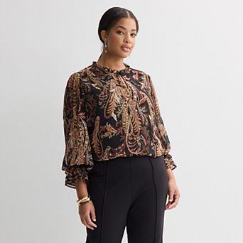 Plus Size Nine West Ruffle Sleeve Blouse