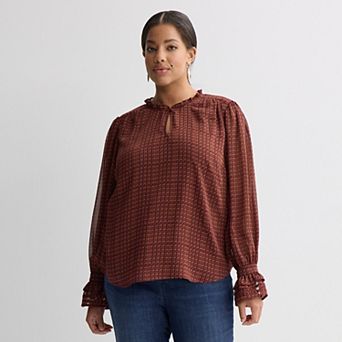 Plus Size Nine West Ruffle Sleeve Blouse