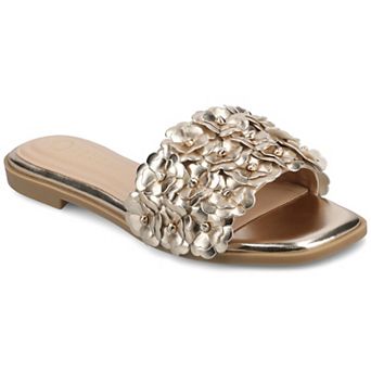 Journee Women's Azalea Floral Embellished Square Toe Flat Sandals