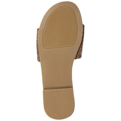 Journee Women's Maria Metallic Beaded Slip-On Flat Slide Sandals