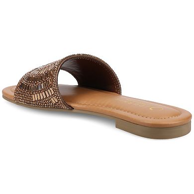 Journee Women's Maria Metallic Beaded Slip-On Flat Slide Sandals