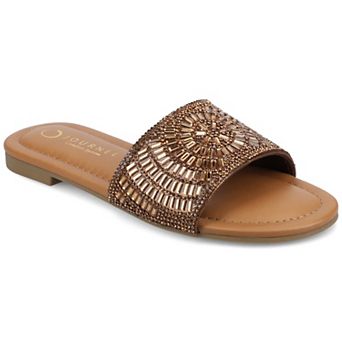 Journee Women's Maria Metallic Beaded Slip-On Flat Slide Sandals