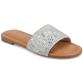 Journee Women's Maria Metallic Beaded Slip-On Flat Slide Sandals
