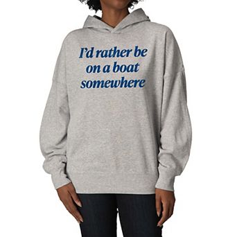 Women's I'd Rather Be On A Boat Somewhere Oversized Fleece Hoodie Sweatshirt