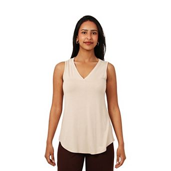 Petite 24Seven Comfort Apparel Basic V-Neck Tunic Tank Top