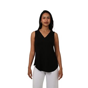 Petite 24Seven Comfort Apparel Basic V-Neck Round Hemline Tunic Tank Top