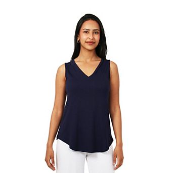 Petite 24Seven Comfort Apparel Basic V-Neck Tunic Tank Top