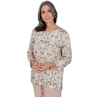 Petite Alfred Dunner Luxe Be A Lady Ombre Kaleidoscope Knit 3/4 Sleeve Top