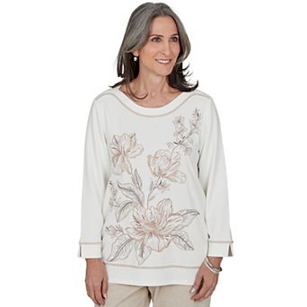 Petite Alfred Dunner Luxe Be A Lady Floral Embroidery Sweater