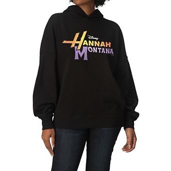Women's Disney's Hannah Montana Logo Oversized Fleece Hoodie Sweatshirt