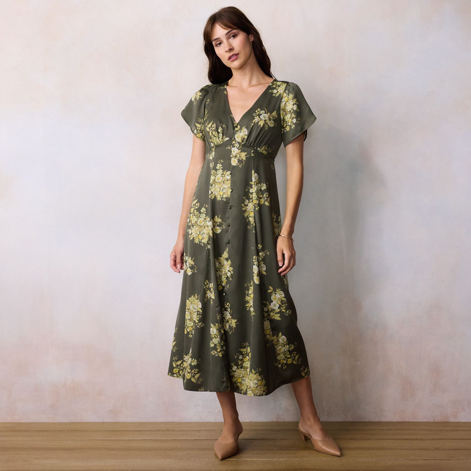 Женское платье LC Lauren Conrad Tulip Sleeve A-Line, цвет: Зелёный