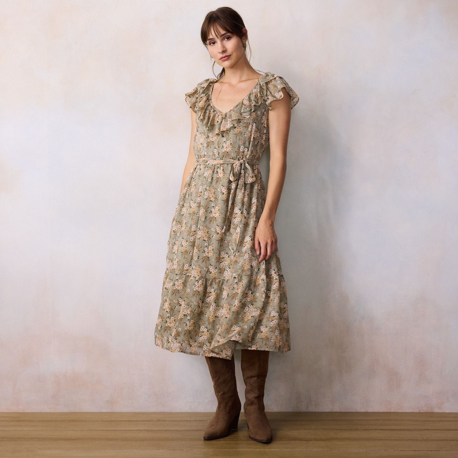 Женское платье LC Lauren Conrad Ruffle Collar Sleeveless Midi, цвет: Шалфейный