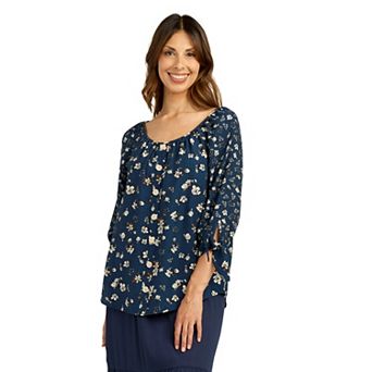 Women's AB Studio Three-Quarter Tie Sleeve Button-Down Top