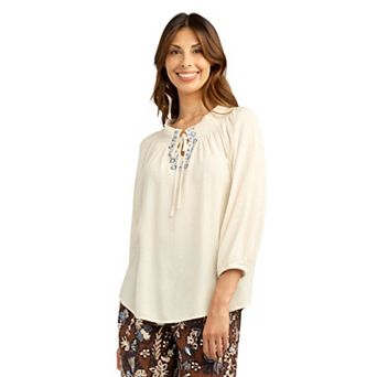 Women's AB Studio Embroidered Peasant Top with Blousant Sleeves