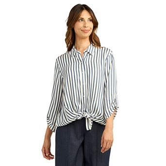 Women's AB Studio Roll Tab Sleeve Collar Tie Front Shirt