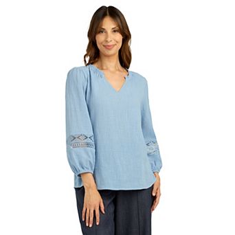 Women's AB Studio Three-Quarter Sleeve Peasant Top