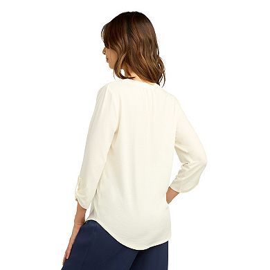 Women's AB Studio Smocked Button Front Long Sleeve Top