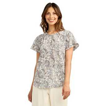 Women's AB Studio Flutter Sleeve Button Front Top