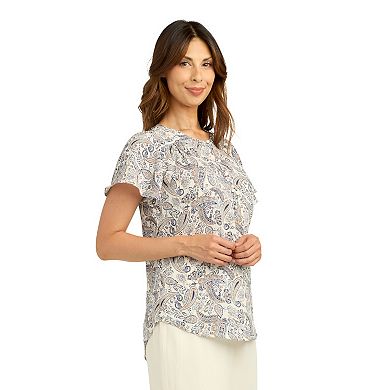 Women's AB Studio Flutter Sleeve Button Front Top