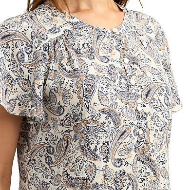 Women's AB Studio Flutter Sleeve Button Front Top