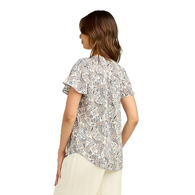 Women's AB Studio Flutter Sleeve Button Front Top