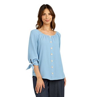 Women's AB Studio Three-Quarter Sleeve Button Front Top