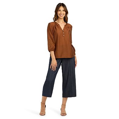 Women's AB Studio Three-Quarter Embroidered Sleeve Top