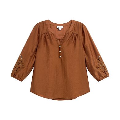 Women's AB Studio Three-Quarter Embroidered Sleeve Top