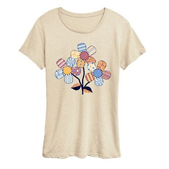 Women's Patchwork Flowers Graphic Tee