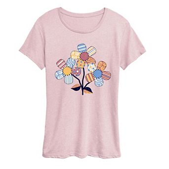 Women's Patchwork Flowers Graphic Tee