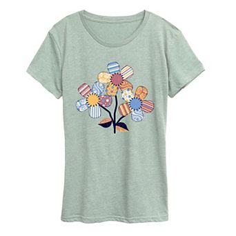 Women's Patchwork Flowers Graphic Tee