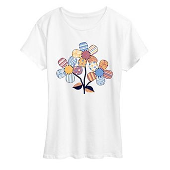 Women's Patchwork Flowers Graphic Tee
