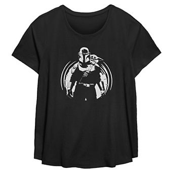 Women's Plus The Mandalorian & Grogu Graphic Short Sleeve Scoop Hem Flow Tee