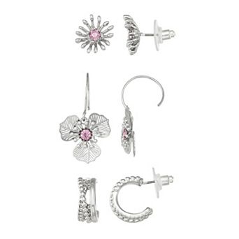 Simply Vera Vera Wang Silver Tone 3 pc Flower Earring Set