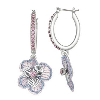 Simply Vera Vera Wang Silver Tone Flower Hoop Earrings with Drop
