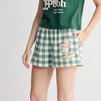 Juniors' Disney's Winnie the Pooh Gingham High Rise Shorts