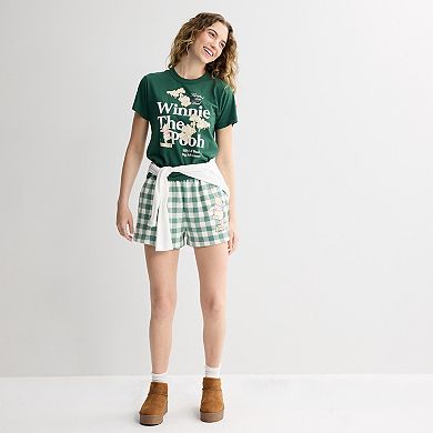Juniors' Disney's Winnie the Pooh Gingham High Rise Shorts