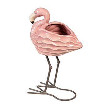 Evergreen Enterprises 8-Inch Ceramic Flamingo Statue Planter