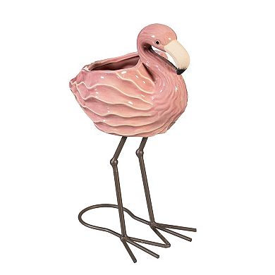 Evergreen Enterprises 8-Inch Ceramic Flamingo Statue Planter