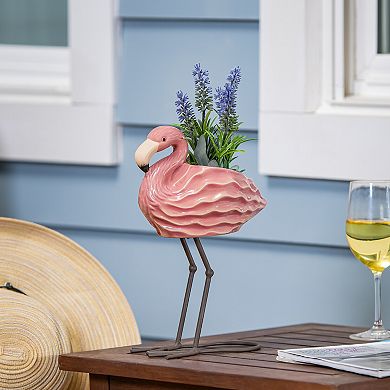 Evergreen Enterprises 8-Inch Ceramic Flamingo Statue Planter